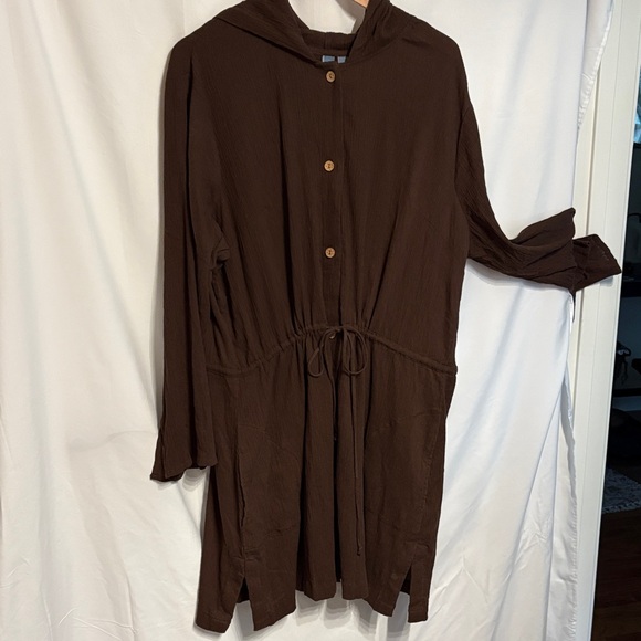St. John's Bay Other - St.John's Bay Brown Ribbed Hooded Button Swim Cover Up SZ 3X Cotton Quiet Luxury